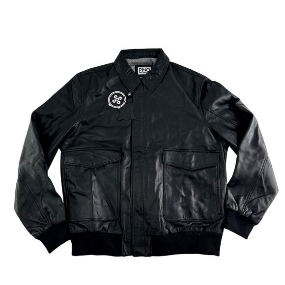 PINO By PinoPorte Men's Black Pilot Leather Bomber Jacket Size L - Picture 3 of 12